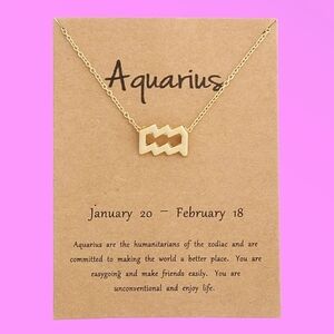 Aquarius Gold Toned Zodiac Necklace